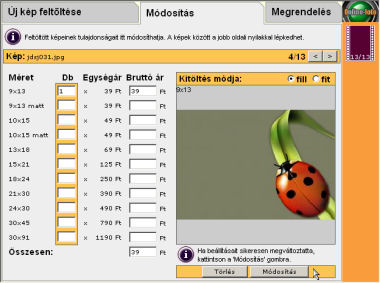 Feltöltött kép adatainak módosítása