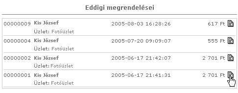 Megrendelések listája